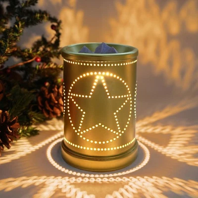 CVHOMEDECO. Electric Wax Melt Warmer Punched Stars Metal Tart Warmer Decorati... - Immagine 1 di 4