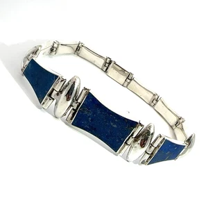 Sterling Silver 925 Lapis Lazuli Chain Link Bracelet 8 Inches - Picture 1 of 5