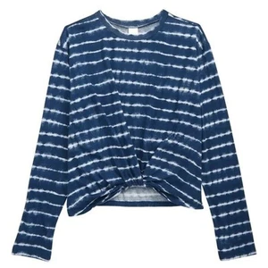 Nordstrom Girls Navy Striped Radio-Wave Cotton Twist-Hem Top Kids Size M - 8/10 - Picture 1 of 2