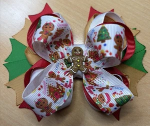 Gingerbread Christmas Inspired Hair Bow - Picture 1 of 4