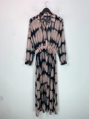 Religion Beige Abstract Sheer Dress Shirt Style Long Sleeve Pockets UK 12/14 - Image 1 of 4