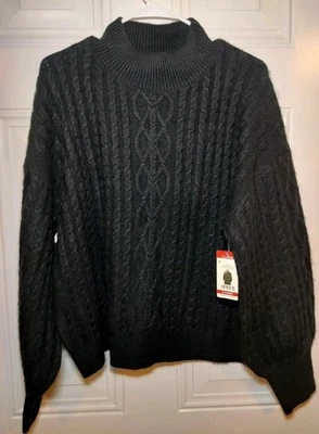 Suéter Vince Camuto Para Mujer Negro Cuello Simuto Tejido con Cable XL NUEVO CON ETIQUETAS Pullover Elástico Foto 1 de 4