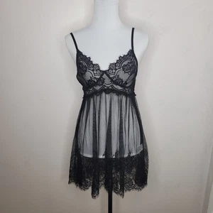 Damen Babydoll transparentes Kleid Spitze Größe L schwarz Bügel Nachthemd Negligee L - Bild 1 von 11