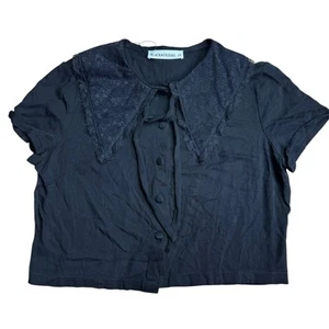Top Black Friday Talla 12 Negro Encaje Cuello Botón Frontal Gótico Aspecto Vintage - Imagen 1 de 7
