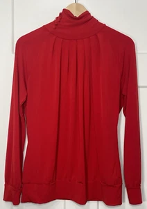 Top New York Company Plisado Cuello Simulado Manga Larga Medio Rojo Elastizado Carrera - Imagen 1 de 9