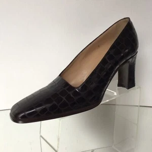 NEW OMBELINE PARIS "Nairobi" Vintage Croc Embossed Square Toe Pump (Size 37.5) - Picture 1 of 12