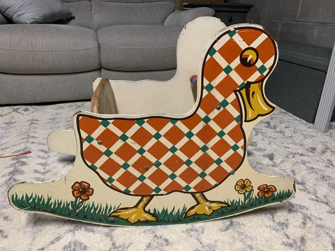 Antique Child Duck Rocker Rocking Chair Nursery Large Doll Display Collectible Cover