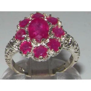 Solid 18k White Gold Natural Ruby Womens Cluster Ring - Sizes 4 to 12 - Picture 1 of 5