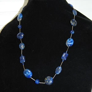 Halskette Vintage Lapislazuli silberfarben 24" Perlen - Bild 1 von 9