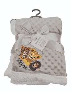 Personalised baby SHERPA BACKED bubble 3 safari tiger lion monkey Wrap Blanket - Picture 1 of 8