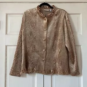 Chico’s Size 3 Keily Rippled Ruffle Jacket Crinkle Button Velvet Chicos Size XL - Picture 1 of 9
