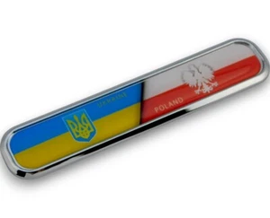 Ukraine Poland flag Chrome Emblem 3D auto Decal sticker car bike boat 5.3" - Imagen 1 de 5
