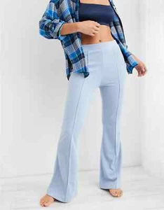 Aerie Groove-On Stretch Rib Velour High-Waist Flare Pant Monaco Blue Sz.S Reg - Picture 1 of 16