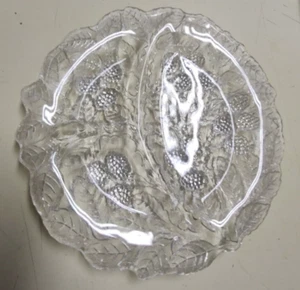 Fenton Blackberry Leaf Plate Luncheon Divided Portion Clear Glass 1960s Vintage - Picture 1 of 5