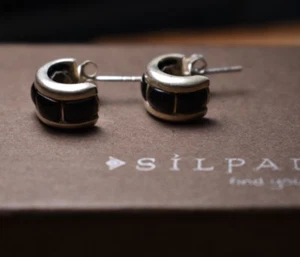 SILPADA 925 STERLINGSILBER SCHWARZE ONYX CREOLEN HUGGIE OHRRINGE P1432 - Bild 1 von 12