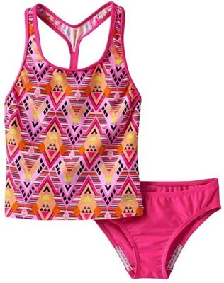 NUEVO CON ETIQUETAS SPEEDO NIÑA CONJUNTO DE 2 PIEZAS DIAMANTE GEOMÉTRICO TRAJE DE BAÑO ROSA NARANJA 12 14 16 Foto 1 de 2