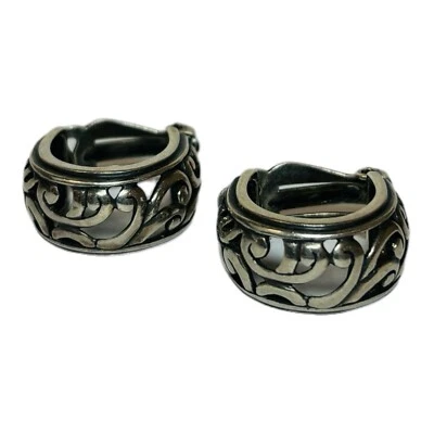 Silpada Sterling 925 Silver Filigree Hoop Earrings P1409 Clip On - Image 1 of 4