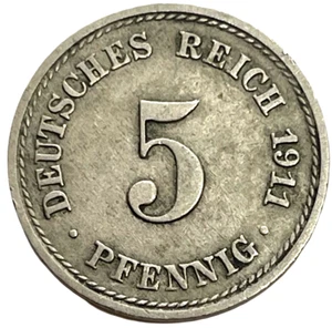 1911 A Germany 5 Pfennig German Wilhelm II World Coin KM# 11 Lot C2-120 - Picture 1 of 4