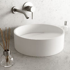 VIGO Starr Round Matte Stone Vessel Bathroom Sink - 15"L x Matte White 15"L