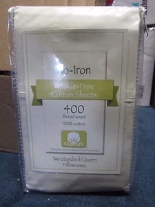 No-Iron 400 Thread Count Wrinkle-Free Cotton 2 Standard/Queen Ivory Pillowcases - Picture 1 of 3