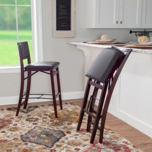 FOLDING COUNTER BAR STOOL Padded Brown Multiple Sizes - Picture 1 of 14