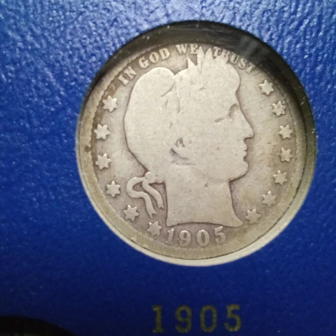 1905 Barber Quarter  Circulated    Better date for this series Cover