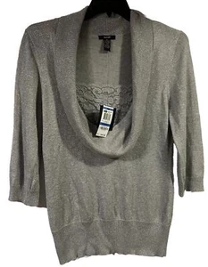 Alfani Career Casual Grey 3/4 Sleeves Cow neck Lace Front Sweater Sz XL Sale WOW - Picture 1 of 17
