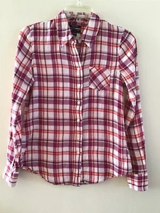 Camisa para mujer Gap Boyfriend Fit arrugada púrpura a cuadros con botones talla XS - Imagen 1 de 7