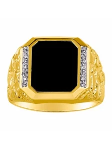 Anillo de diamantes y ónix para hombre amarillo 14K o oro blanco 14K MR3078ONY-C - Imagen 1 de 3