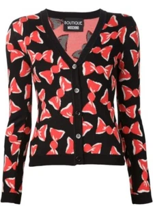 Moschino Boutique Cardigan Candy Wrapper red black Wool Sweets size 12 flaw - Picture 1 of 20