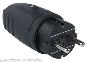 AS Schwabe Gummistecker IP44 schwarz 230V/ 16A 2,5mm² Schukostecker Spritzwasser - Bild 1 von 1