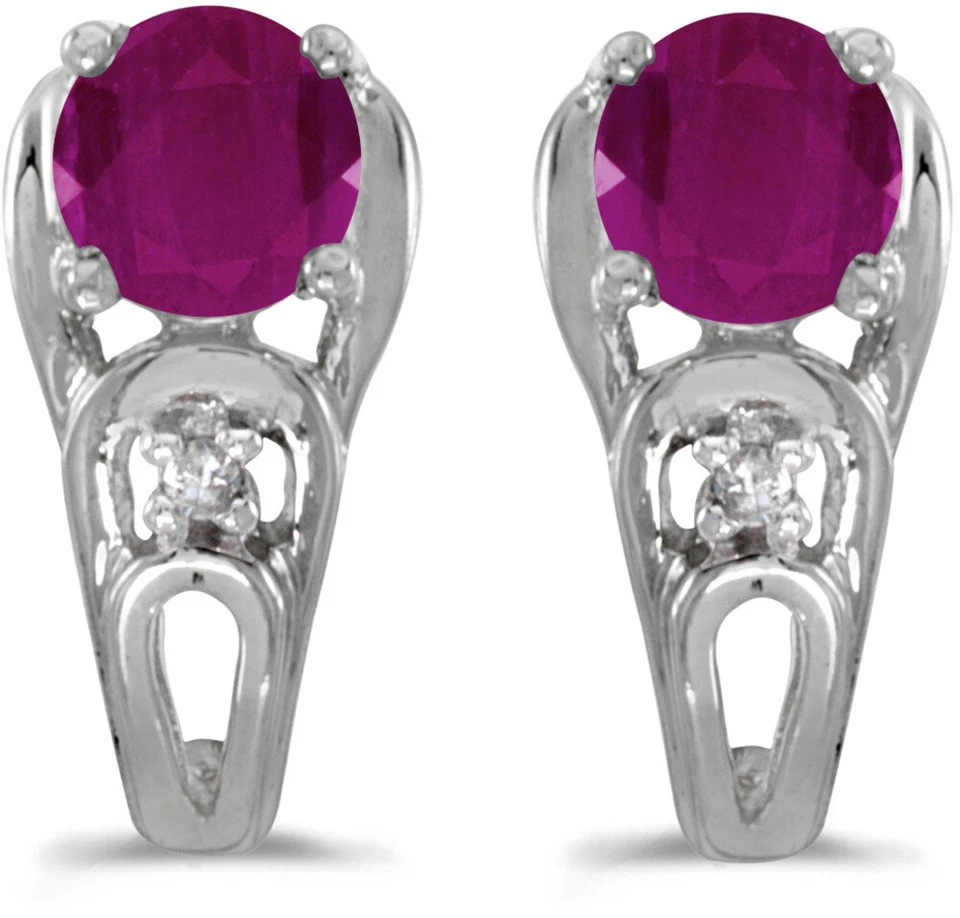 14k White Gold Round Ruby And Diamond Earrings (CM-E2583XW-07) - Image 1 of 1