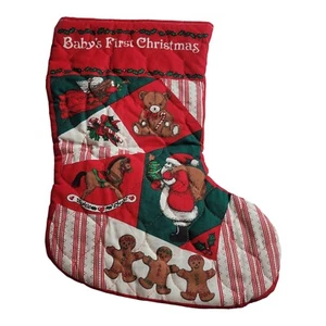 Vintage Weihnachtsstrumpf Steppstoff Babys First Xmas Handarbeit kitschig klassisch - Bild 1 von 6