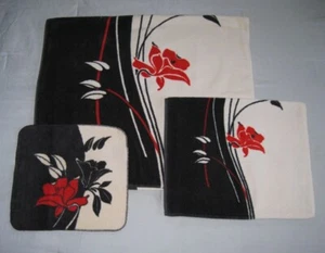 Vintage Utica Fine Arts Towel Set Red Black White Flower MCM Retro JP Stevens - Picture 1 of 3
