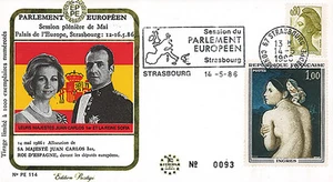 PE114 FDC European Parliament "Visit JUAN CARLOS 1st, King of Spain" 05-1986 - Picture 1 of 1