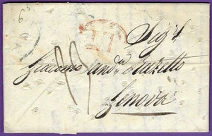 1830 Konstantinopel nach Genua FLS, desinfiziert mit vielen RASTEL-Punktionen! Rot "LT" - Bild 1 von 3