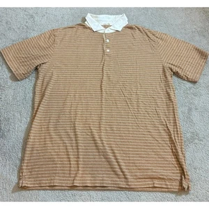 IOAN Industry of All Nations Polo Shirt Men's L Brown Stripe Organic Casual Top - Picture 1 of 14