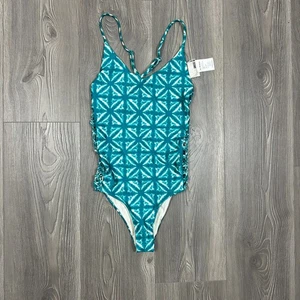 Amuse Society Turquoise Tie Dye Alyssa One Piece Swimsuit XS Knotted Side NWT - Picture 1 of 5