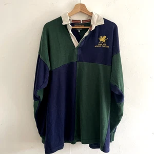 Camisa Rugby Vintage Azul Verde Talla 48" 'Fear God Honor the King' Mansfield - Imagen 1 de 8