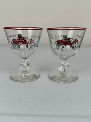 2 Libbey 4 oz. Gafas cordiales Packard Sherry 1899 borde rojo años 50 en muy buena condición Foto 1 de 4