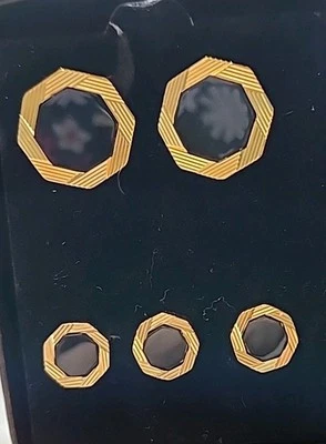 Мужские винтажные PIERRE CARDIN 2 ЗАПОНКИ 3 запонки костюм ювелирных изделий черный золотой тон - Изображение 1 из 4