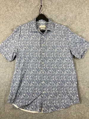 Bugatchi 8-Way Stretch Button Up Shirt Mens XL Blue White Floral Short Sleeve - Image 1 of 4