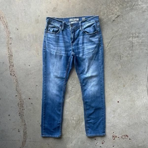 Buckle BKE Mason Jeans Men's 32R Blue Denim Tapered Stretch Dark Wash Distressed - Picture 1 of 6