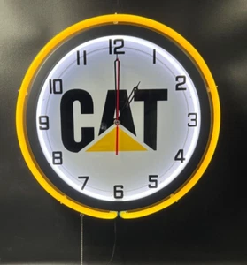 19" Caterpillar CAT Sign Double Neon Clock Matte Black Yellow - Foto 1 di 3