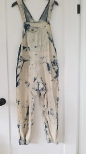 Vintage 80s Baggy Stone Wash Blotch Print Denim Cotton Overalls Jumpsuit - Large - Picture 1 of 16