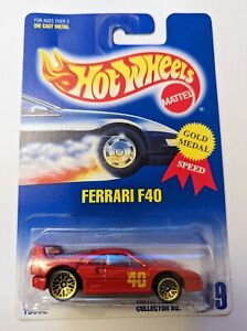 Hot Wheels Blue/White Card Ferrari F40 Red W/ Gold Lace Wheels #69