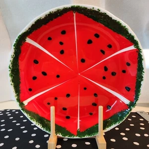 Large Watermelon Fused Plate Dish Serving Art - Picture 1 of 9