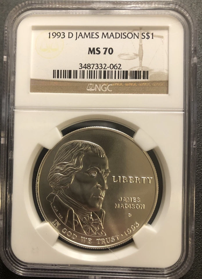 1993 D JAMES MADISON Silver Dollar $1 MS70 NGC💥FLAWLESS QUALITY💥 - Image 1 of 4
