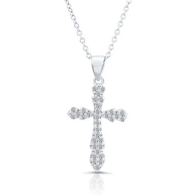 Collar colgante de plata esterlina 925 maciza delicado pavé cruz circonita cúbica 16" 18" Foto 1 de 4