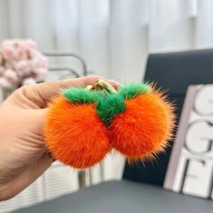 Llavero de piel de visón real de caqui bola de piel pompón bolso encanto bolsa de teléfono colgante - Imagen 1 de 12